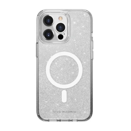 Viva Madrid Celeste Halo Back Case for Apple iPhone 13 Pro- Clear/Silver Glitters